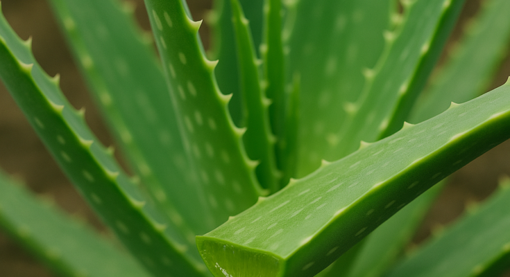 an aloe plant with a freshly cut leaf oozing gel